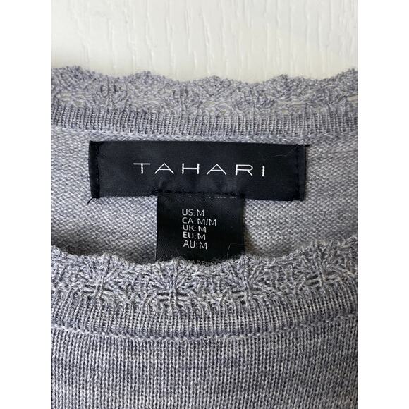 Tahari Gray Lightweight Merino Wool Blend Long Sleeve Sweater Dress Size Medium - Picture 3 of 9